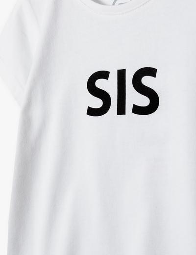 T-shirt dziewczęcy biały z napisem - SIS