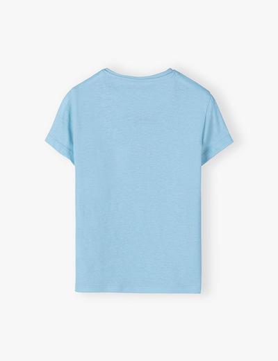 Dzianinowy T-shirt dla dziewczynki - niebieski z nadrukiem