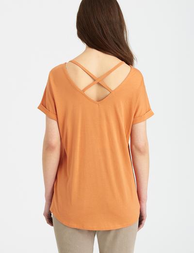 Pomarańczowa bluzka damska z ozdobnym tyłem