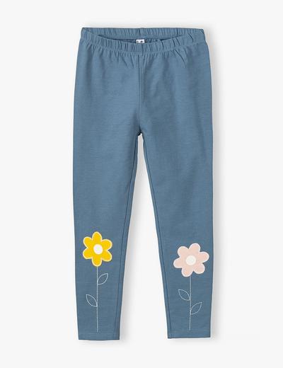 Leginsy dziewczęce z kwiatkami na nogawkach - niebieskie