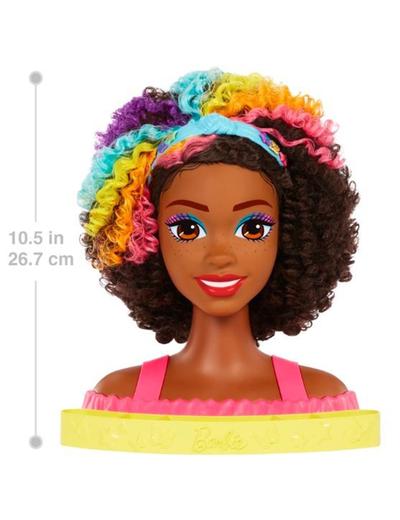 Barbie głowa do stylizacji- kręcone włosy- neonowa tęcza