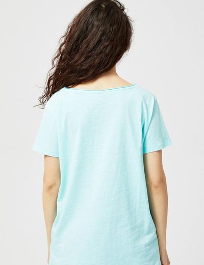 T-shirt damski bawełniany z kieszonką- niebieski