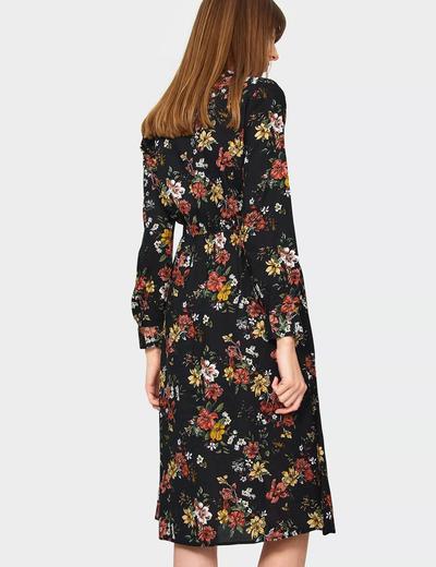 Sukienka z wiskozy w kolorowe kwiatki - czarna