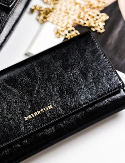 Elegancki portfel damski czarny ze skóry naturalnej — Peterson