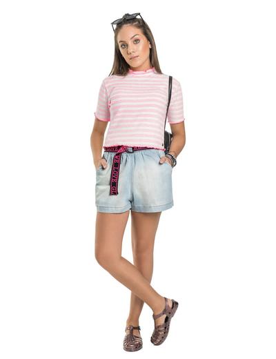 Koszulka dziewczęca w różowe paski - szara