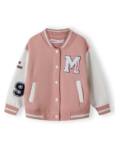 Różowa kurtka typu baseball z naszywkami dla dziewczynki