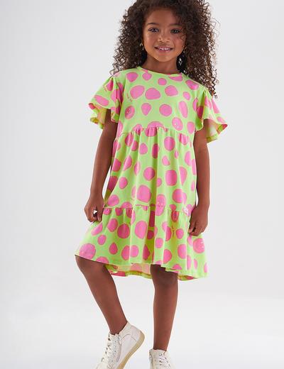Limonkowa sukienka dziewczęce w kropki