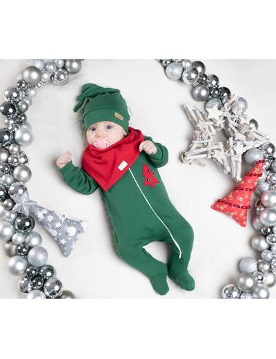 Komplet świąteczny niemowlęcy czapka, apaszka, pajac - zielony