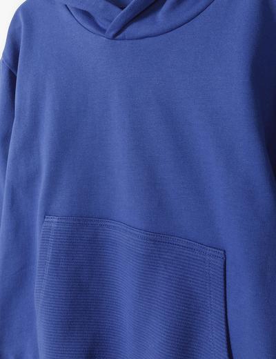 Dresowa bawełniana bluza chłopięca z kapturem- niebieska