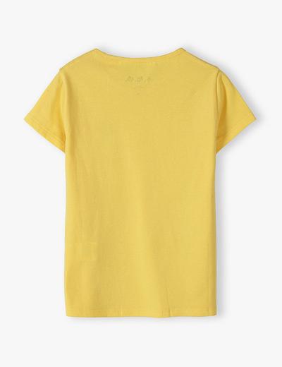 T-shirt dziewczęcy z kieszonką w kształcie pszczółki - żółta