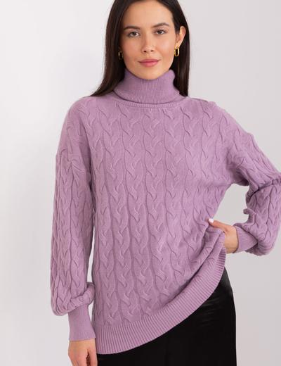 Sweter z golfem z dodatkiem wiskozy jasny fioletowy