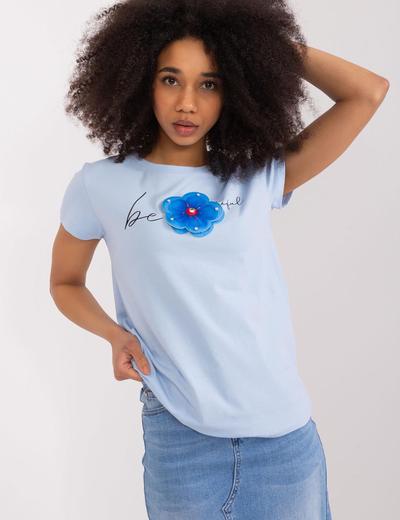 Damski T-Shirt Z Kwiatem jasny niebieski