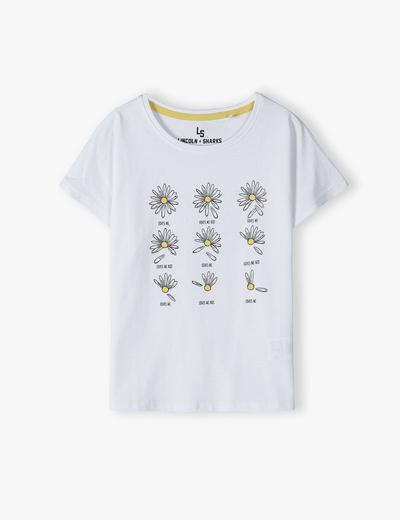 T- shirt dziewczęcy bawełniany w kwiatki