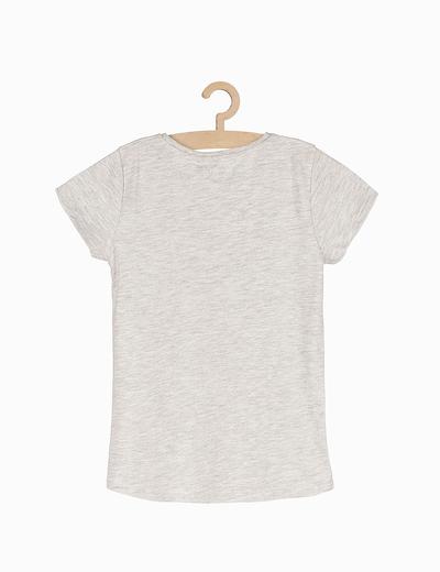 Szaro-melanżowy tshirt dziewczęcy z delikatną aplikacją z przodu