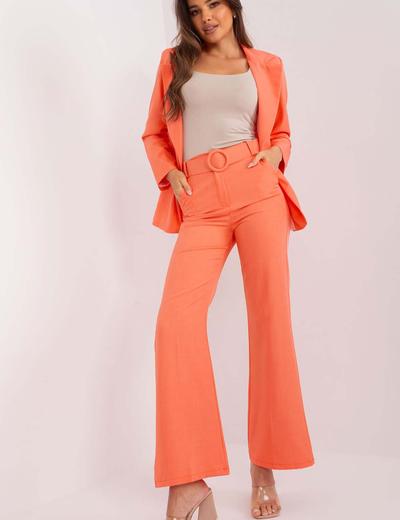 Fluo pomarańczowe spodnie garniturowe damskie z kieszeniami
