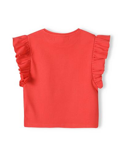 Dziewczęca bluzka z krótkim rękawem i falbanką- czerwona