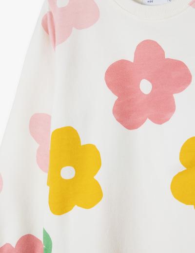 Biała sukienka dla dziewczynki w kolorowe kwiaty