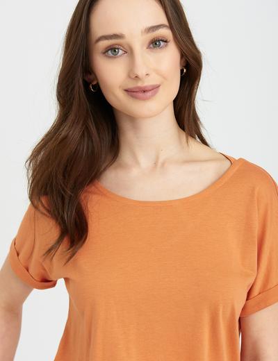 Pomarańczowa bluzka damska z ozdobnym tyłem