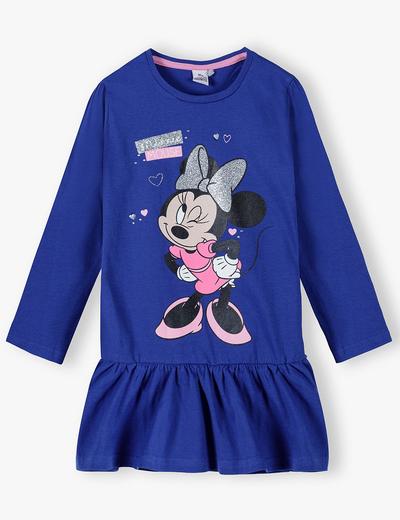 Bawełniana sukienka dziewczęca z Myszką Mickey - niebieska