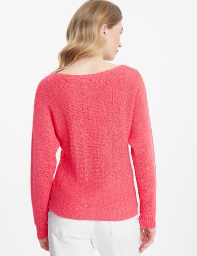 Sweter oversize niebieski z surowa strukturą różowy