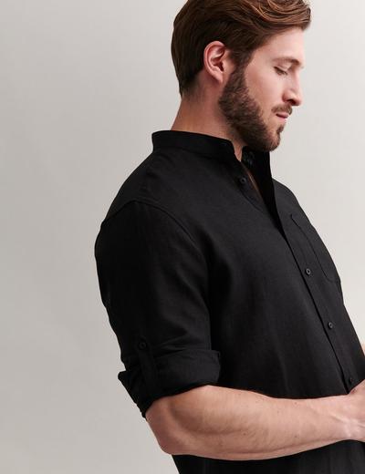 Lniana koszula męska - czarna z długim rękawem