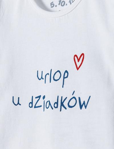Bawełniany T-shirt z polskim napisem - Urlop u dziadków