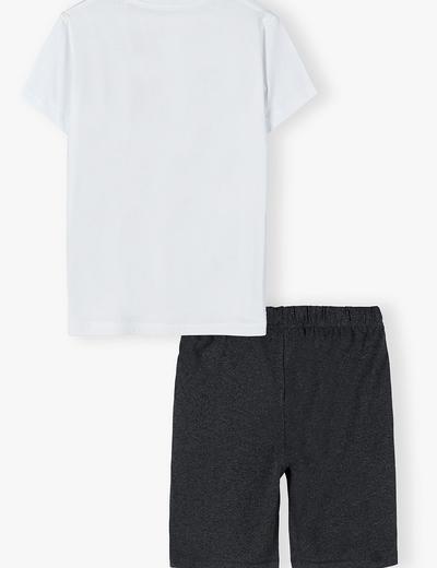 Dwuczęściowa piżama chłopięca - T-shirt z miękkim nadrukiem + krótkie szare spodnie