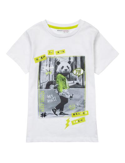 Bawełniany biały t-shirt dla chłopca z nadrukiem pandy