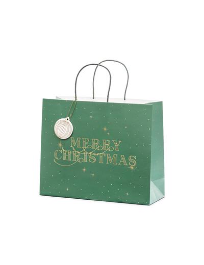 Torebka na prezenty Merry Christmas - butelkowo zielona