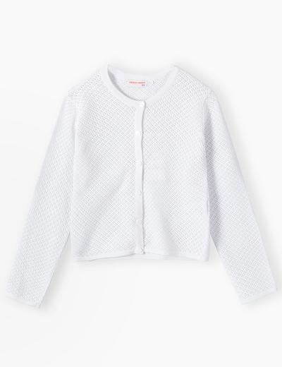 Biały ażurowy sweter dla dziewczynki