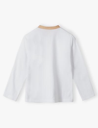 Biała elegancka bluzka chłopięca z długim rękawem z bawełny
