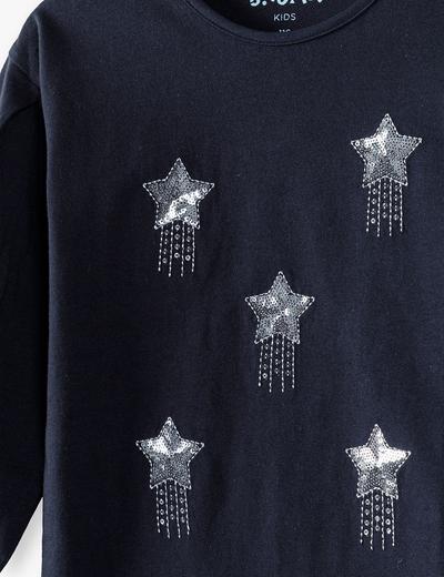Bawełniana czarna bluzka ozdobiona cekinowymi gwiazdkami