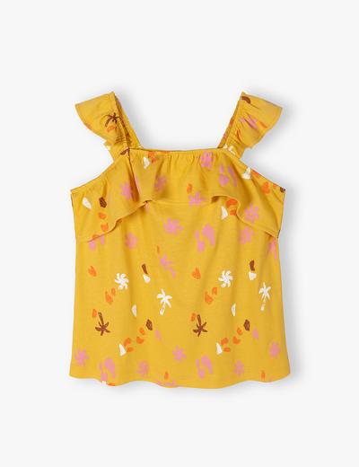 Żółta koszulka na ramiączka dla dziewczynki z falbanką