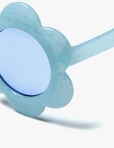 Okulary dziewczęce przeciwsłoneczne w etui kwiatki niebieskie - filtr UV 400