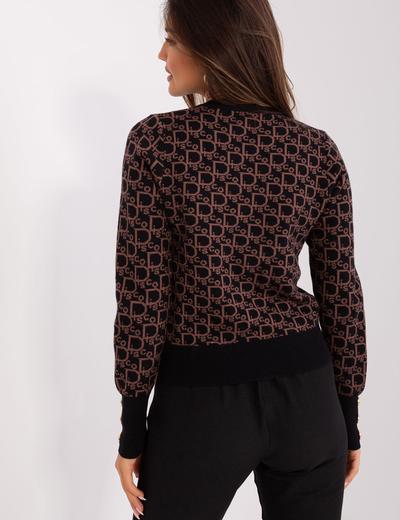 Czarno-brązowy sweter klasyczny z wzorem