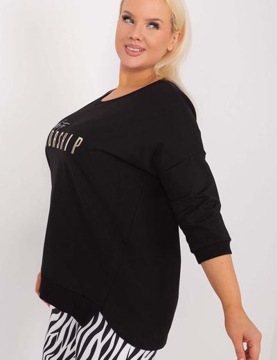 Czarna asymetryczna bluzka damska plus size z napisem