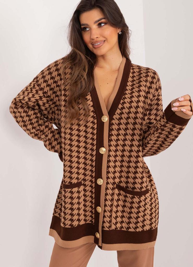 Elegancki sweter rozpinany camelowy
