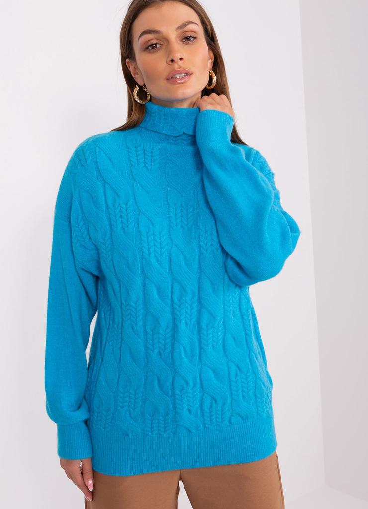 Damski sweter z golfem niebieski