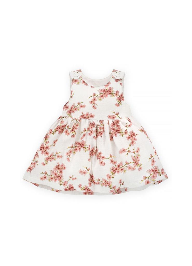 Bawełniana sukienka niemowlęca w kwiaty ecru