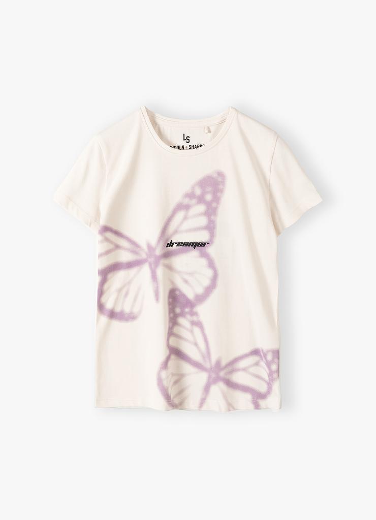 Koszulka dziewczęca z fioletowymi motylami