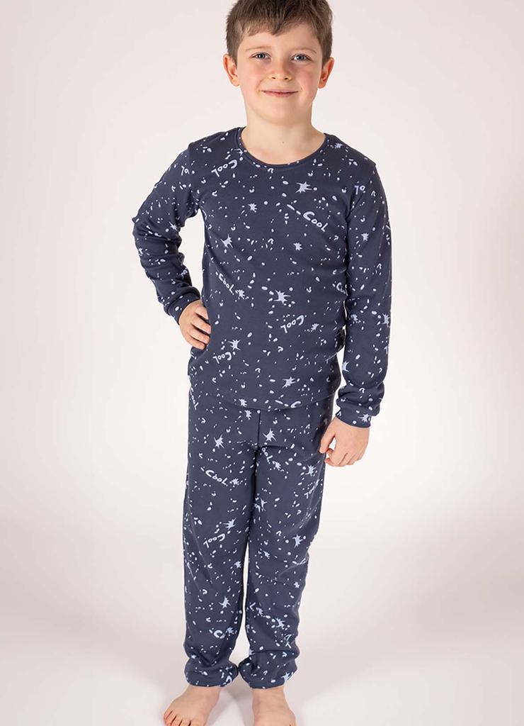 Granatowa bawełniana piżamka z długim rękawem- Cool