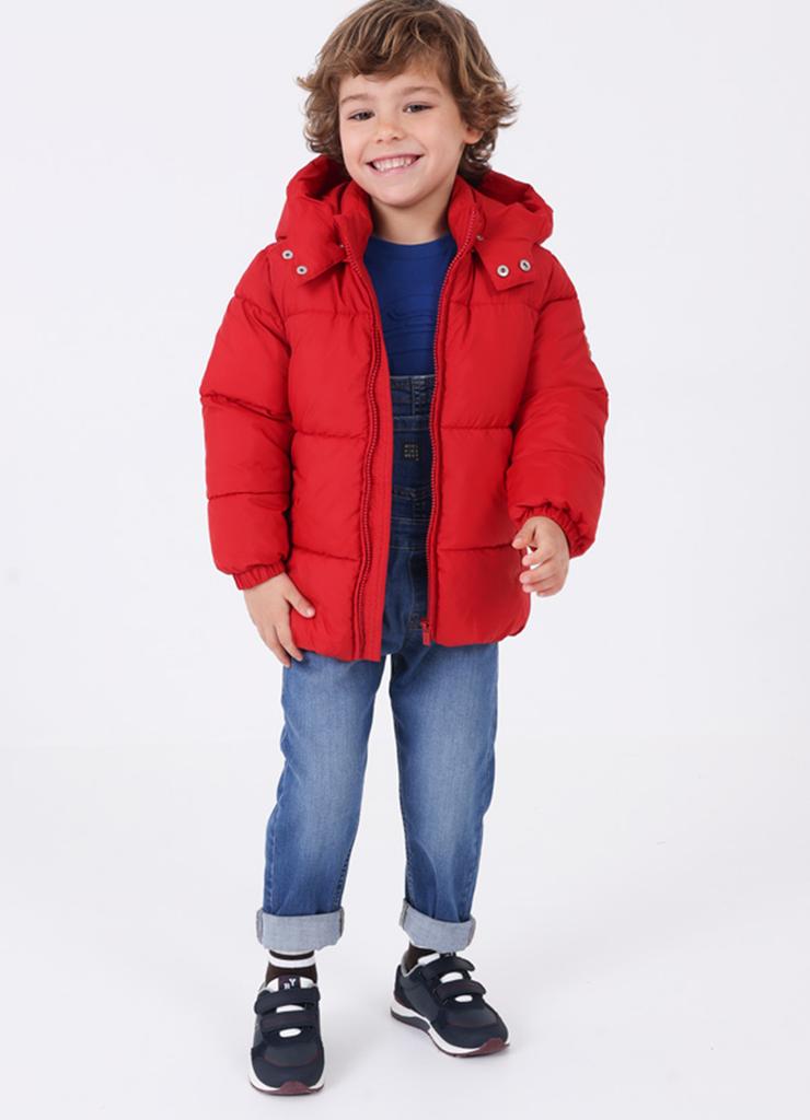 Czerwona pikowana kurtka zimowa chłopięca