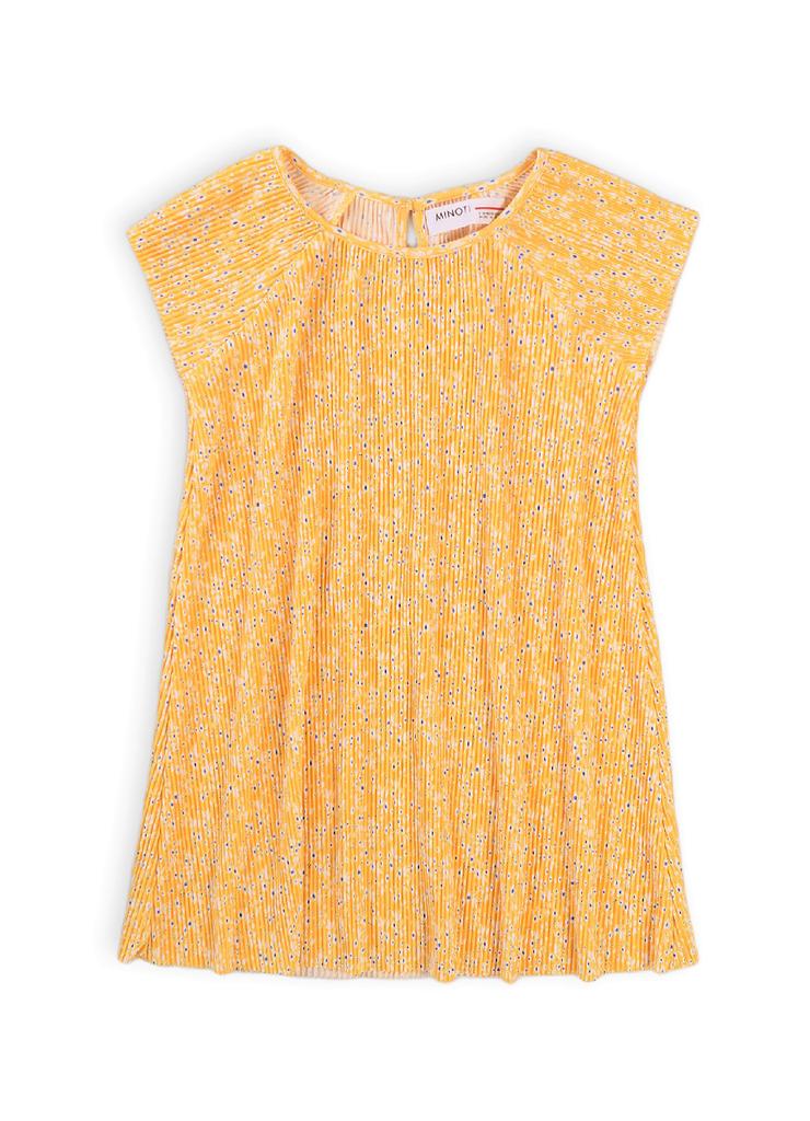 Letnia żółta sukienka dziewczęca o prostym kroju w kwiaty