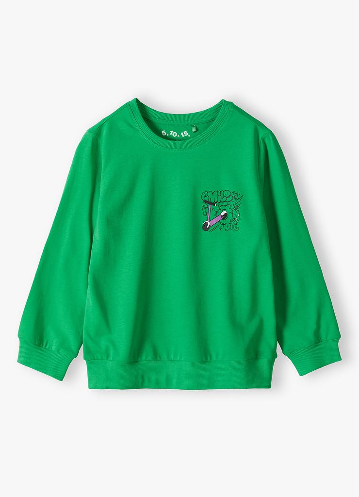 Zielona dzianinowa bluza z kolorowymi nadrukami - 5.10.15.