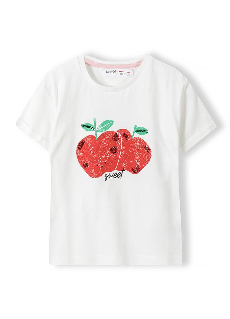 Biały t-shirt bawełniany dla niemowlaka- jabłuszka