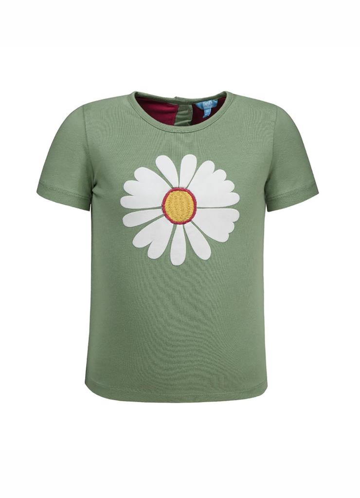 T-shirt niemowlęcy zielony ze stokrotką - Lief