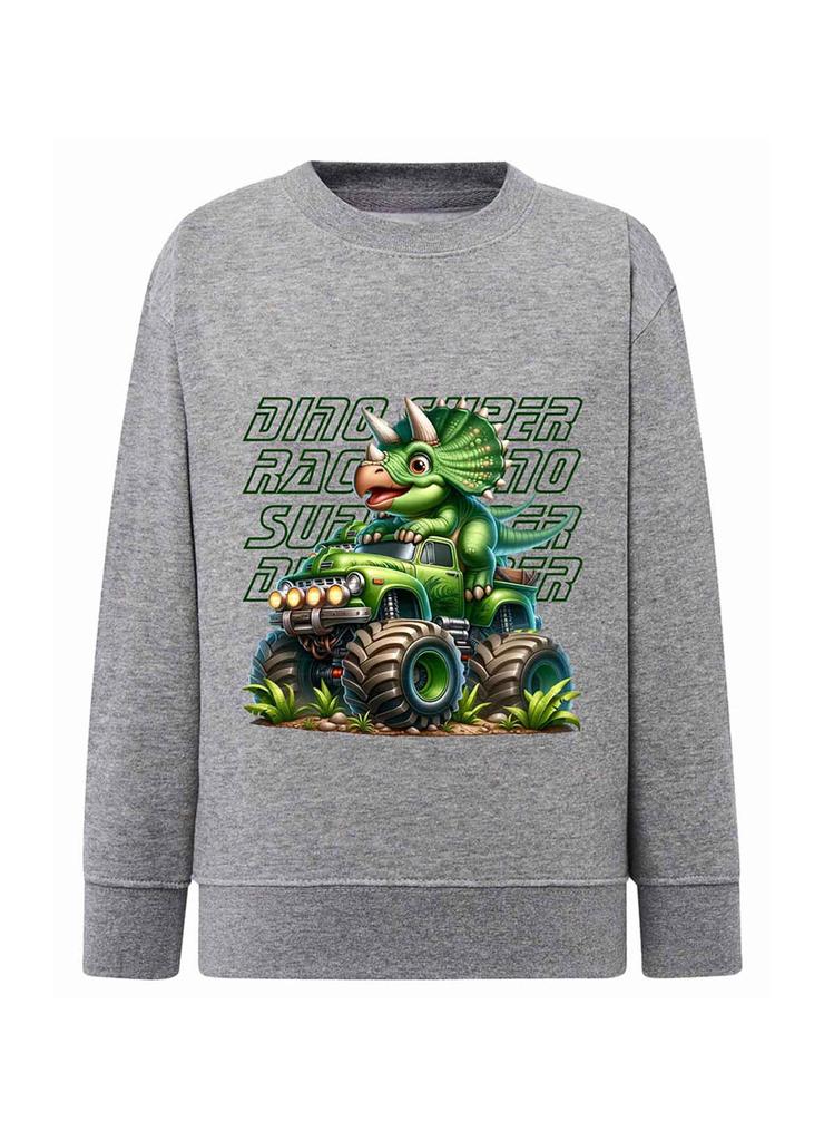 Dzianinowa szara bluza dla małego chłopca Dino super racer