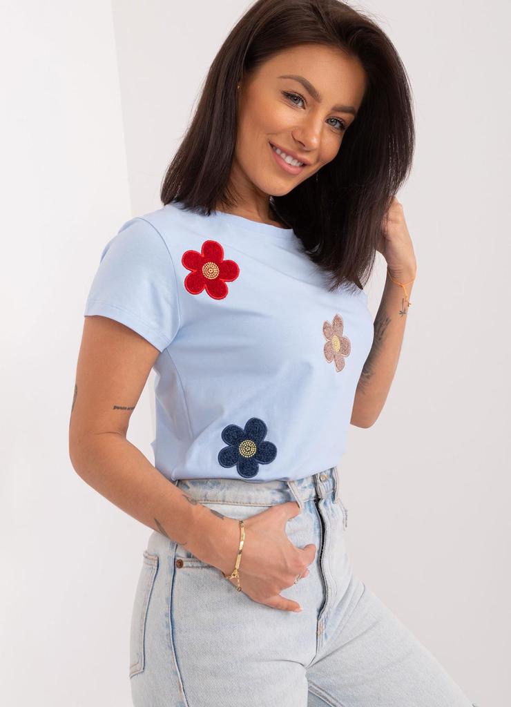 T-Shirt W Kwiaty jasny niebieski