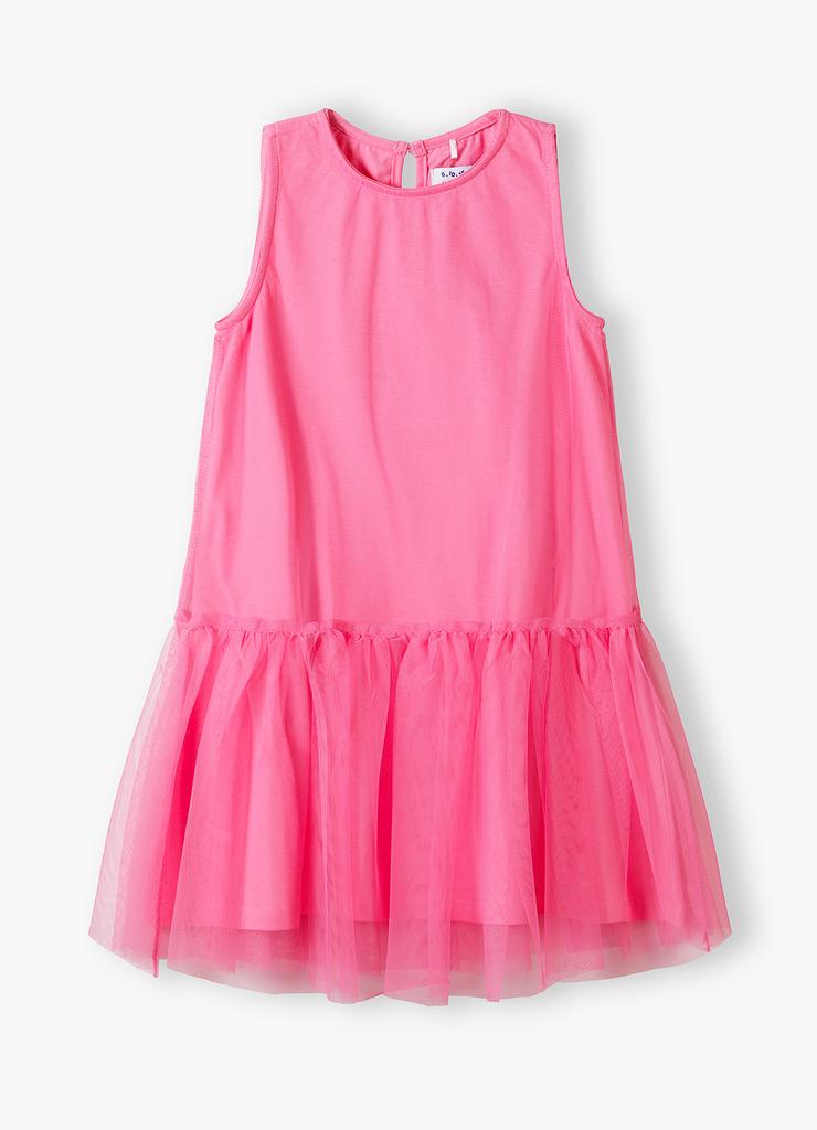 Różowa sukienka dziewczęca z tiulową falbaną - 5.10.15.