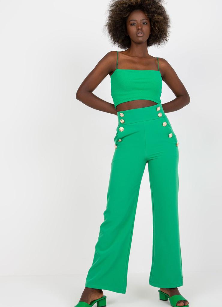 Spodnie damskie z ozdobnymi guzikami - zielone